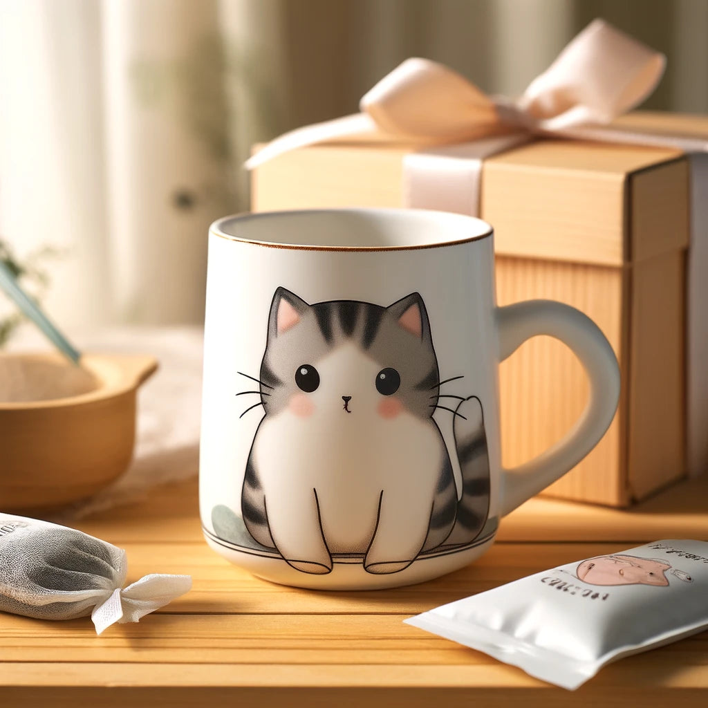 Mug avec illustration kawaii de chat, parfait comme cadeau pour les amateurs de thé ou café et fans de chats