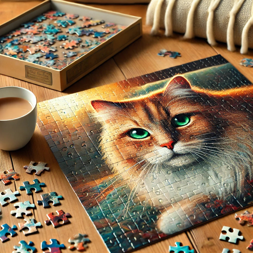 Puzzle avec illustration réaliste de chat roux, parfait pour les amateurs de loisirs créatifs et amoureux des félins