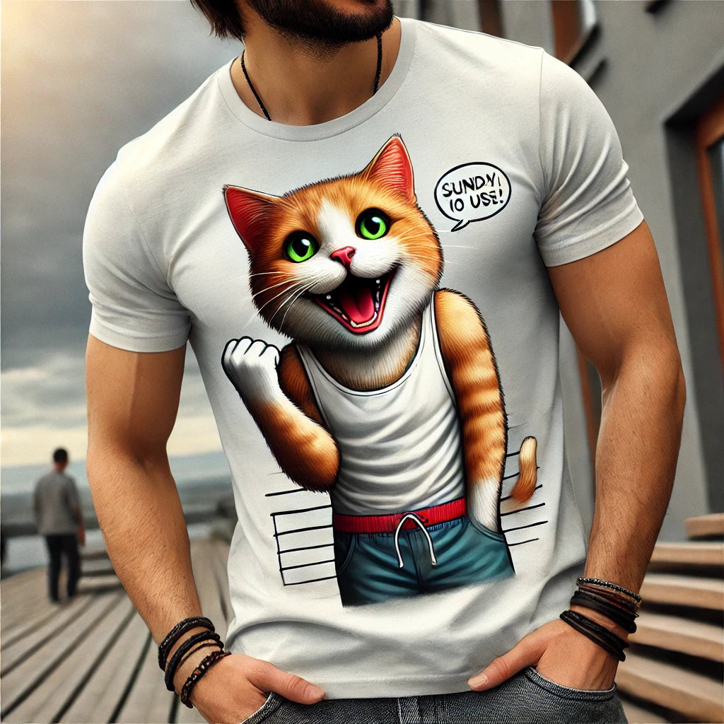 T-shirt homme avec un design humoristique de chat roux, parfait pour les amateurs de mode décontractée et fun