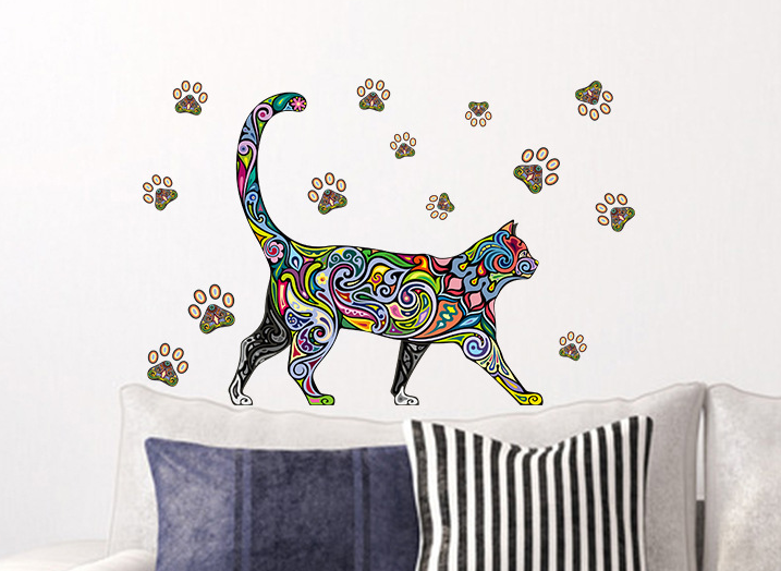 Objet Chat<br/>Sticker Mural Coloré - Vraiment-chat