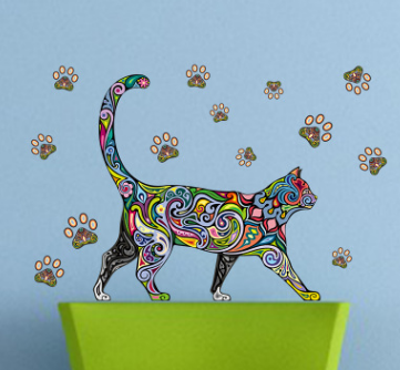 Objet Chat<br/>Sticker Mural Coloré - Vraiment-chat