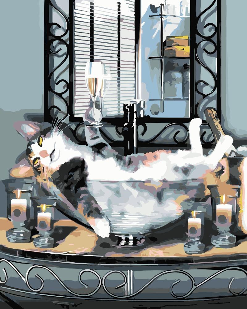 Peinture par numéro Chat et son verre de Champagne - Vraiment-chat