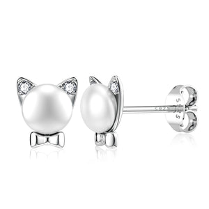 Boucles d'oreilles Chat avec Perle blanche - Vraiment-chat