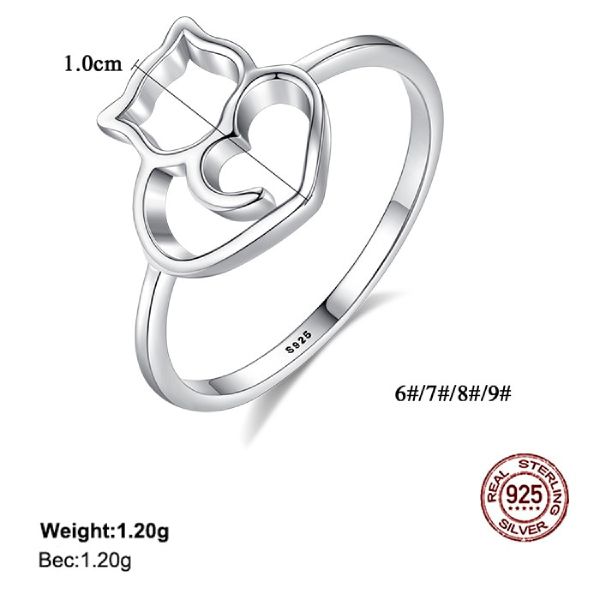 Bague Chat au Grand Coeur (Argent) - Vraiment-chat