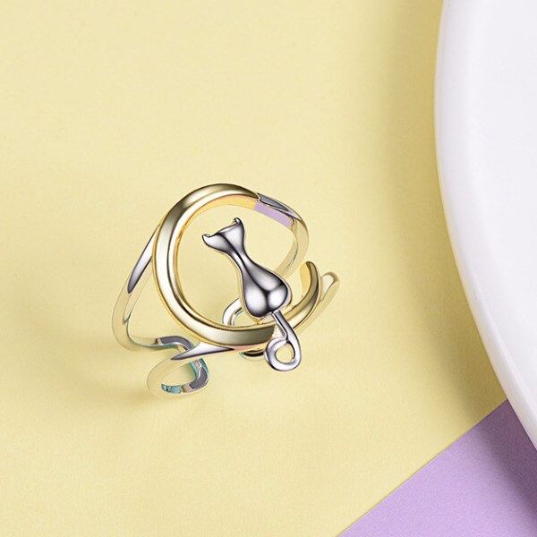 Bague Chat Croissant de Lune (Argent) - Vraiment-chat