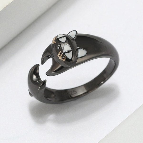 Bague Chat Noir Enroulant (Argent) - Vraiment-chat