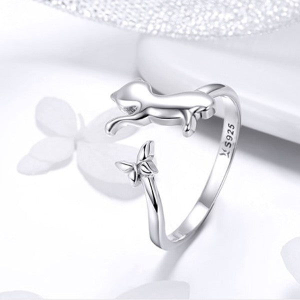 Bague Chat et son Papillon (Argent) - Vraiment-chat