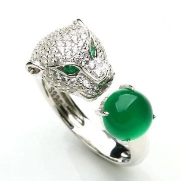 Bague Léopard et son Emeraude (Argent) - Vraiment-chat