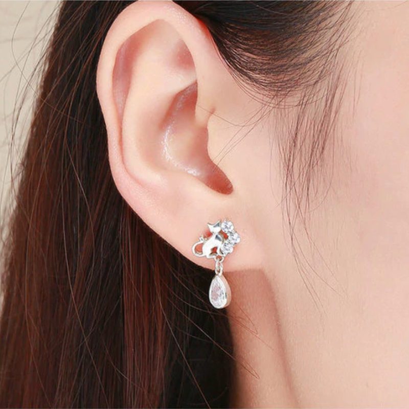 Boucles d'oreilles Chat et Empreinte (argent) - Vraiment-chat