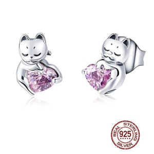 boucles d'oreilles Chat au Coeur Rose - Vraiment-chat