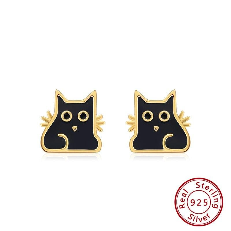 Boucles d'oreilles Chat Or et Noir - Vraiment-chat