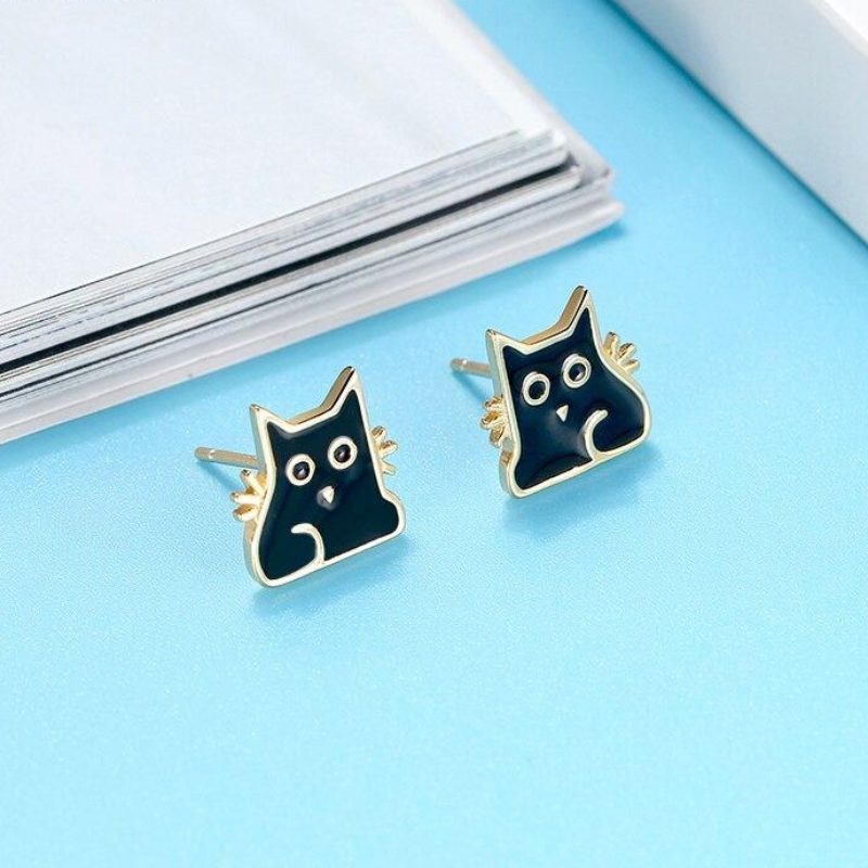 Boucles d'oreilles Chat Or et Noir - Vraiment-chat