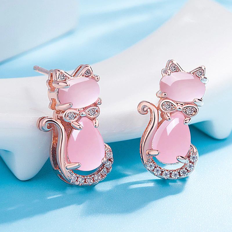 Boucles d'oreilles Chat en Or Rose - Vraiment-chat