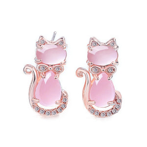 Boucles d'oreilles Chat en Or Rose - Vraiment-chat