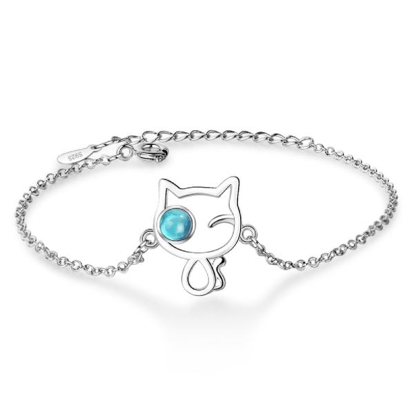 Bracelet Chat en Argent<br/>Clin d'oeil bleu - Vraiment-chat