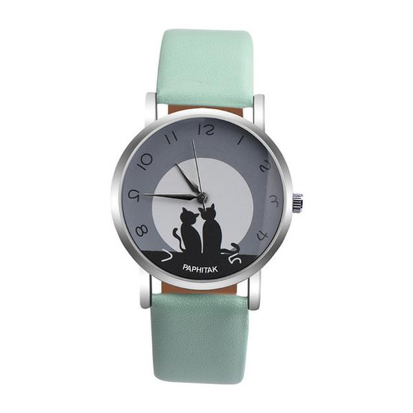 Montre Chat Femme Cuir "Lune à Deux" - Vraiment-chat