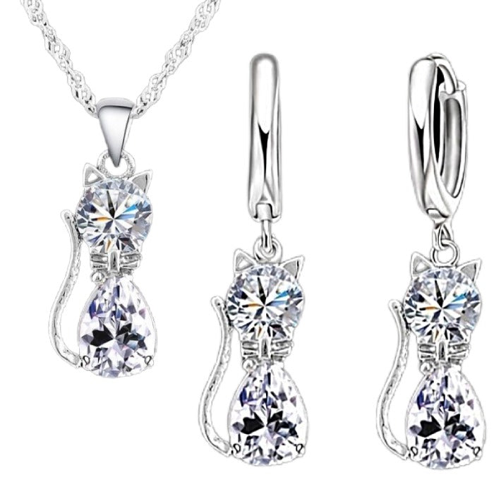 Pendentif et Boucles d'Oreilles Chat