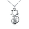 Pendentif Chat Argent Au Coeur Brillant