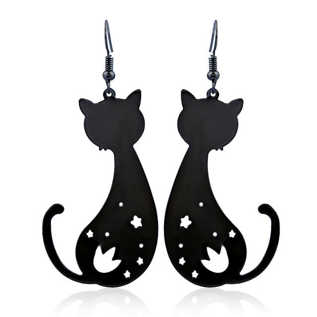 Boucles d'oreilles chat noir et blanc en pâte polymère et petites perles  noires / boucles longues chat : Boucle…