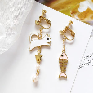 boucles d'oreilles Chat et Poisson - Vraiment-chat