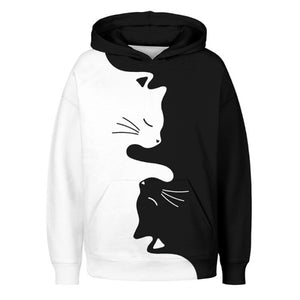 sweat avec chat blanc et noir avec poches