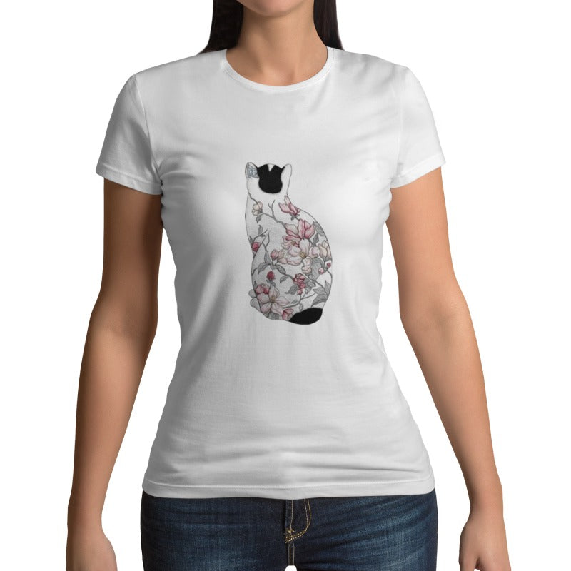 t-shirt chat fleuri - Vraiment-chat