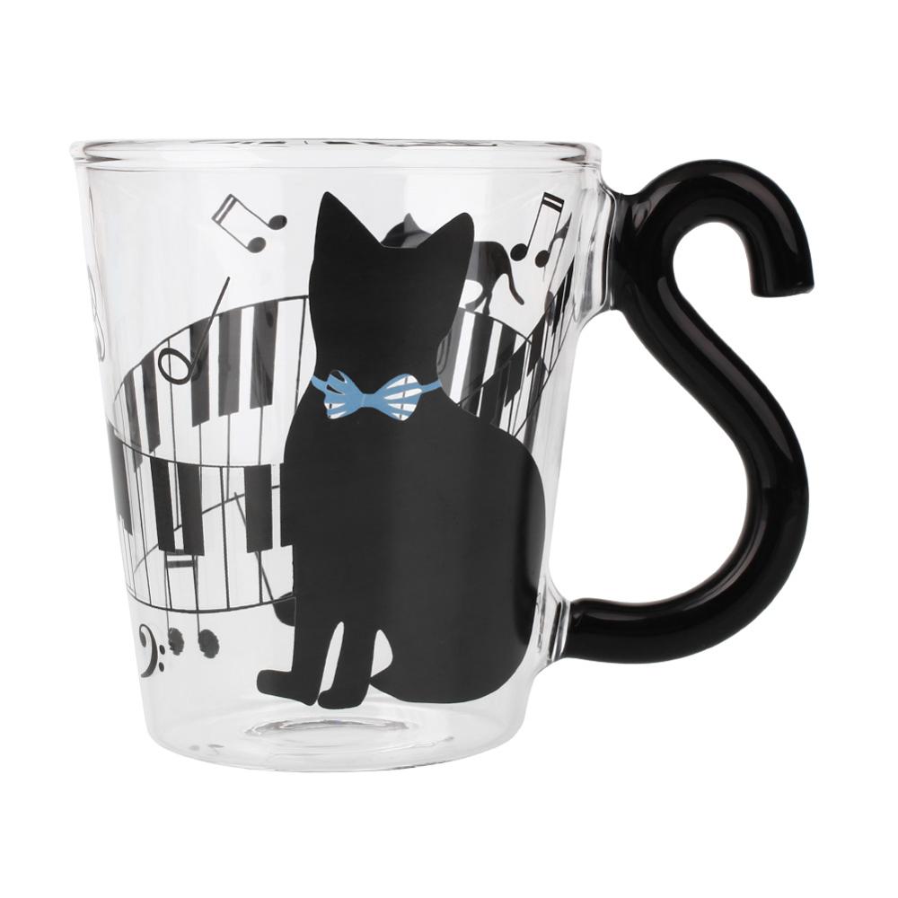 tasse silhouette chat bleu et piano